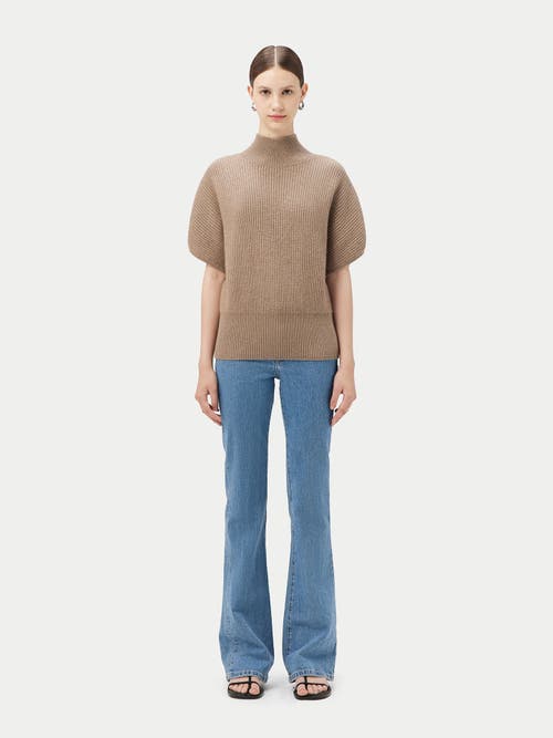 Gobi Mongolian Cashmere Organic Color Cashmere Short-sleeve Turtleneck In Taupe
