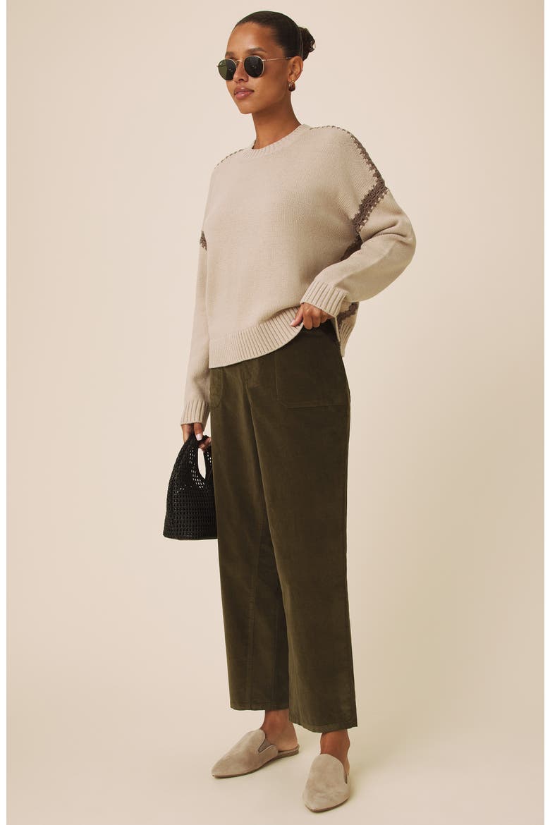 Hayden Whipstitch Detail Cotton Blend Sweater, Alternate, color, LIGHT CAMEL/ CEDAR BROWN