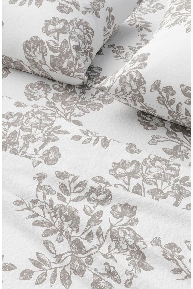 Turkish Cotton Flannel Winter Floral Sheet Set, Alternate, color, TOILE - GREY
