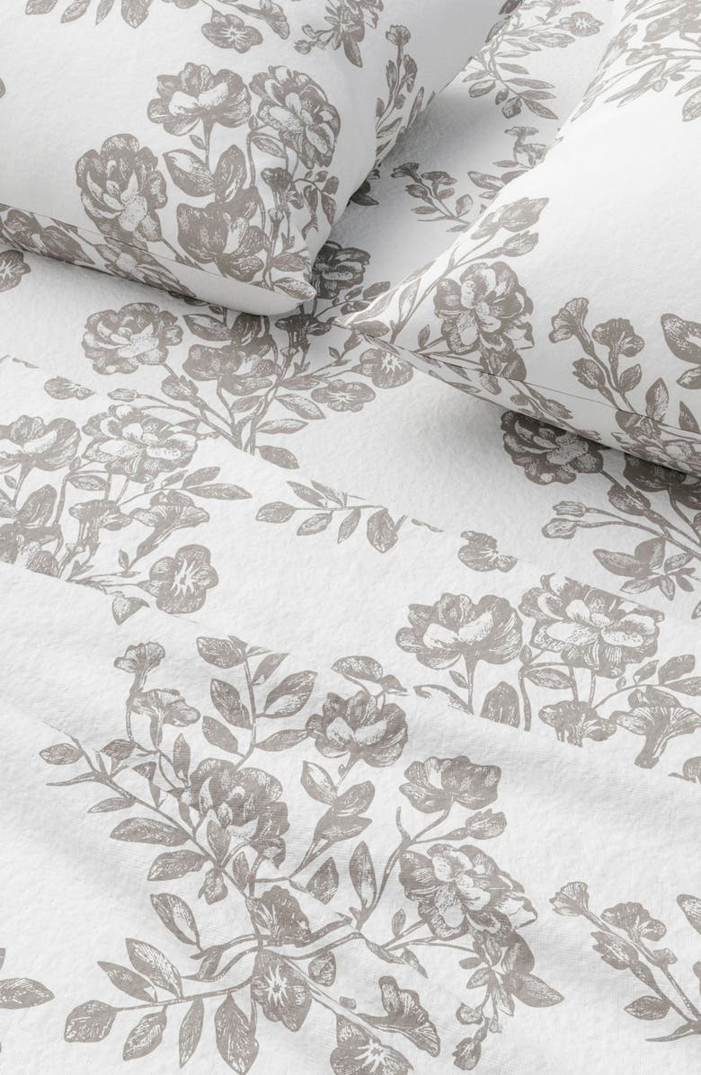 Woven & Weft Turkish Cotton Flannel Winter Floral Sheet Set, Alternate, color, Toile - Grey