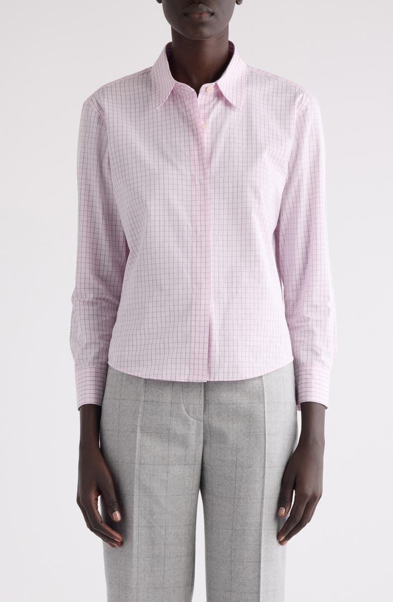 Dries Van Noten Clavini Grid Print Cotton Poplin Button-Up Shirt, Main, color,