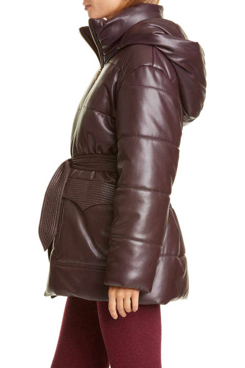 Lenox Faux Leather Belted Puffer Coat, Alternate, color, AUBERGINE