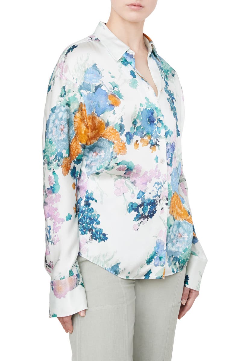 Vince Painted Bouquet Long Sleeve Silk Button-Up Shirt, Alternate, color, 