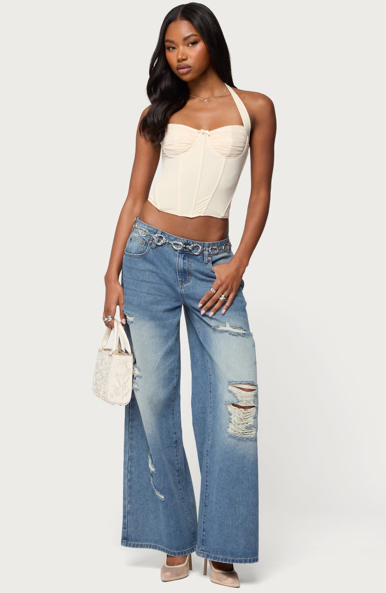 EDIKTED Abigail Ruched Corset Halter Top, Alternate, color, 