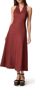 PAIGE Adria Halter Neck Linen & Cotton Midi Shirtdress