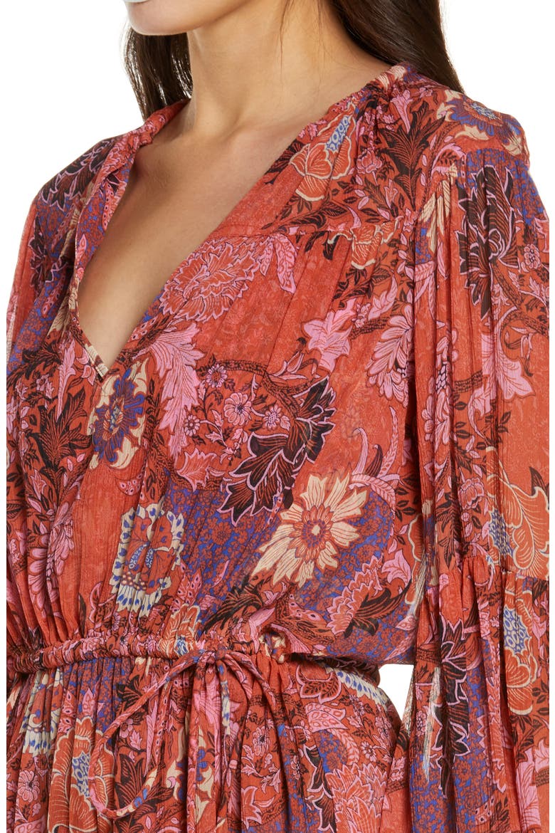 Elise Long Sleeve Silk Minidress, Alternate, color, PINK/ RUSSET MULTI