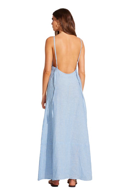 Vitamin A ® Mari Stripe Linen Cover-up Maxi Sundress In Blue
