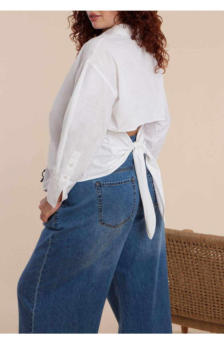 ELOQUII Tie Back Button Up Top, Alternate, color, Bright White