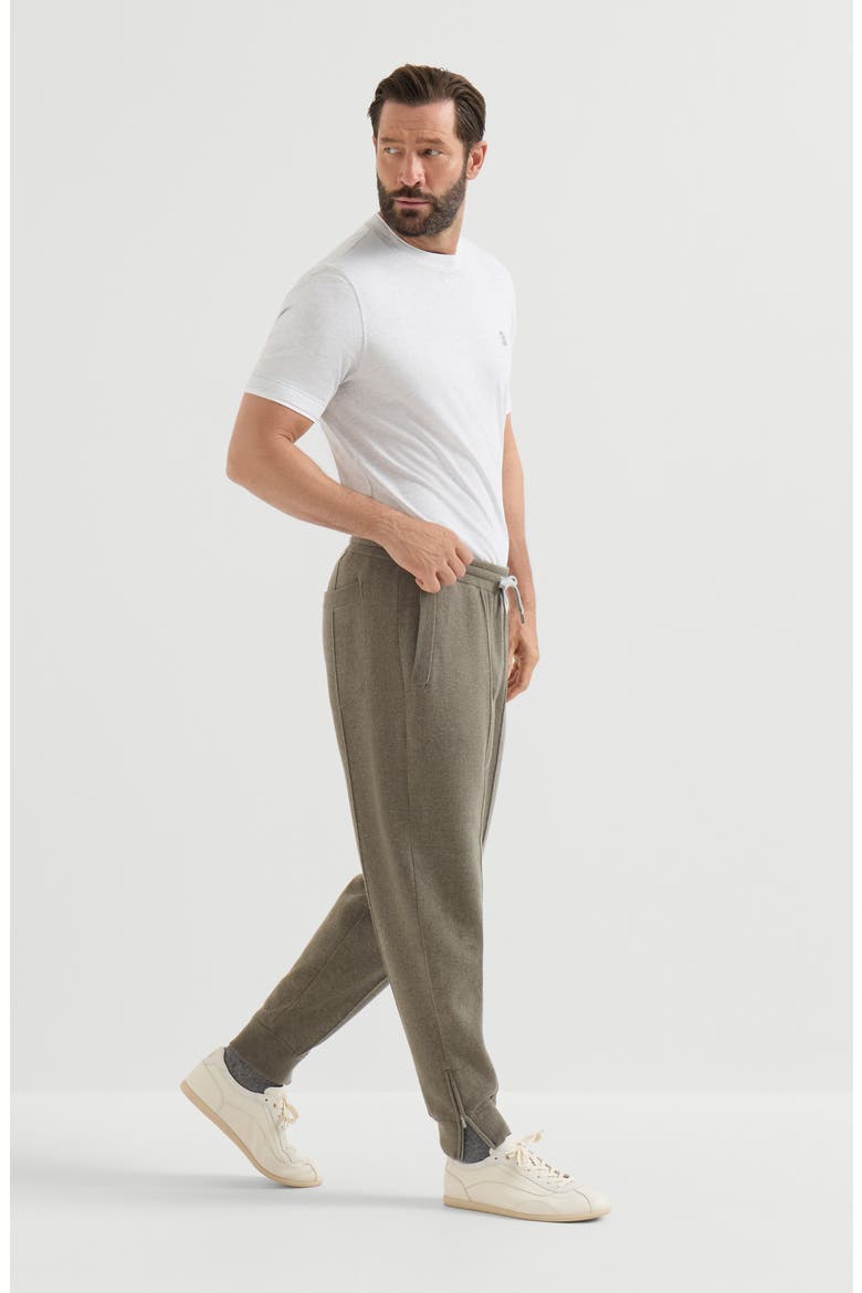 Cashmere double knit trousers with crête detail and elasticated zipper cuffs, Alternate, color, Military