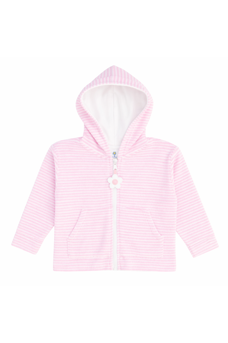 Stripe Terry Hoodie with Flower, Main, color, Pink/White