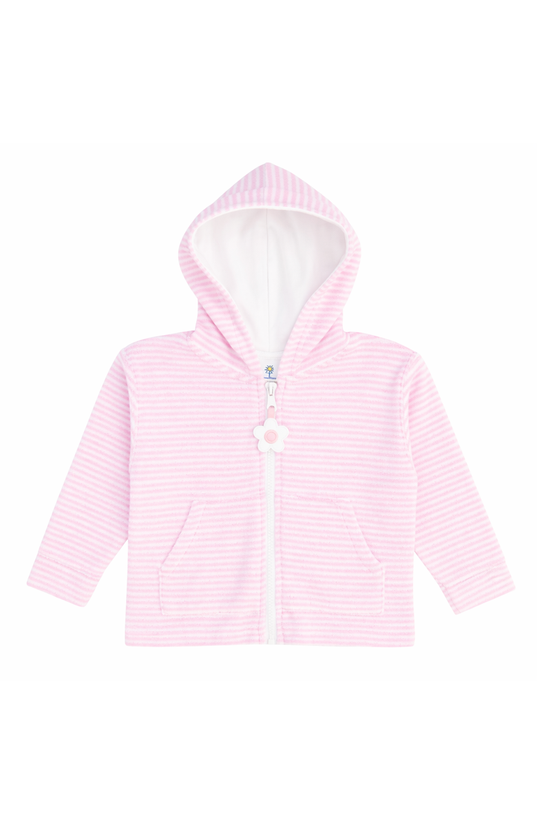 Florence Eiseman Stripe Terry Hoodie with Flower, Main, color, Pink/White