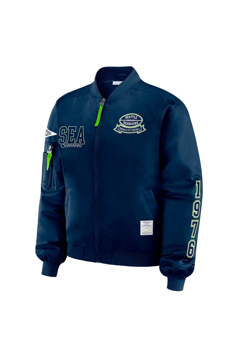 Women's WEAR by Erin Andrews College Navy Seattle Seahawks Patch Full-Zip Bomber Jacket, Alternate, color, College Navy