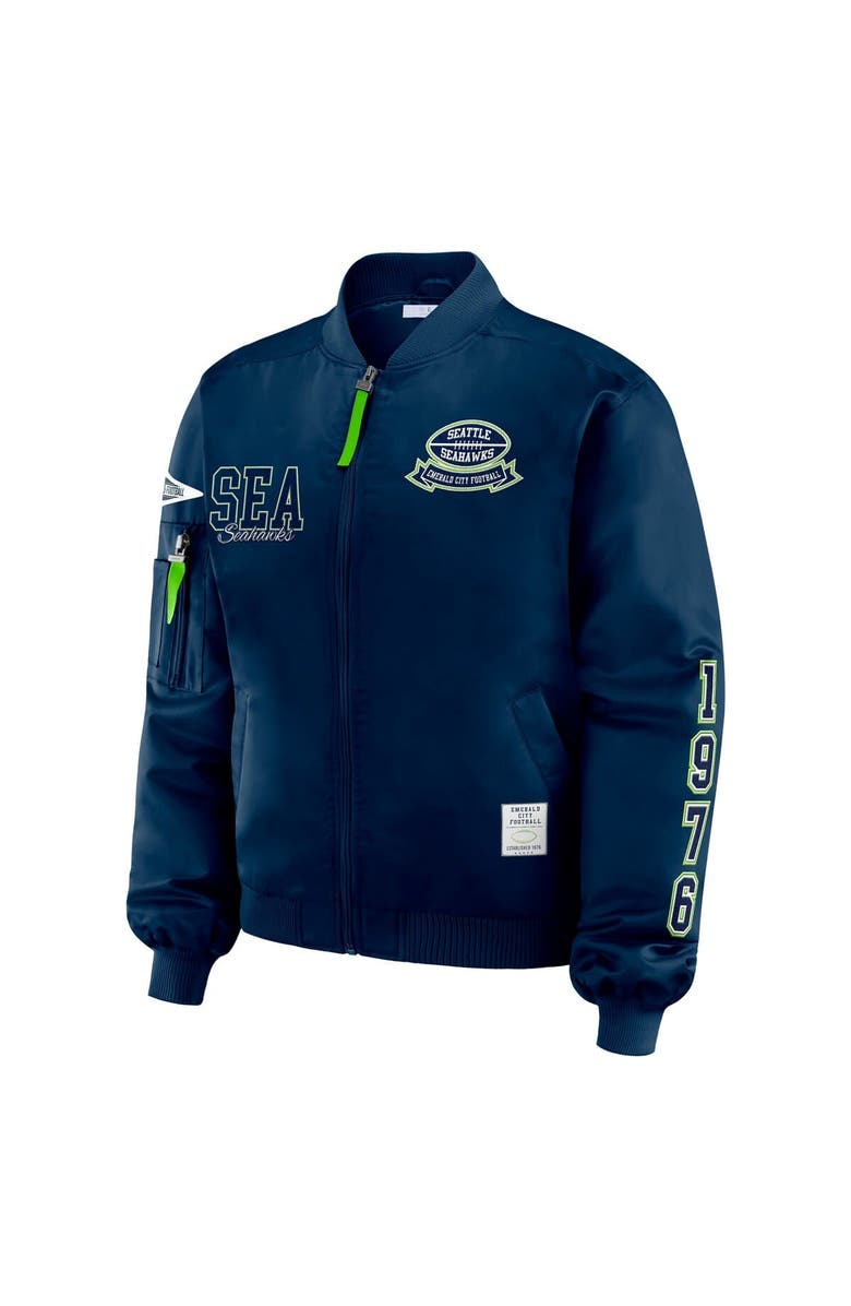 WEAR by Erin Andrews Women's WEAR by Erin Andrews College Navy Seattle Seahawks Patch Full-Zip Bomber Jacket, Alternate, color, College Navy