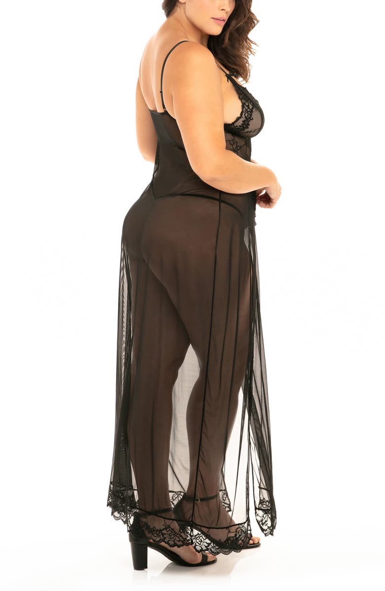 Oh La La Cheri Valentine Long Lace & Mesh Chemise & Thong Set, Alternate, color,