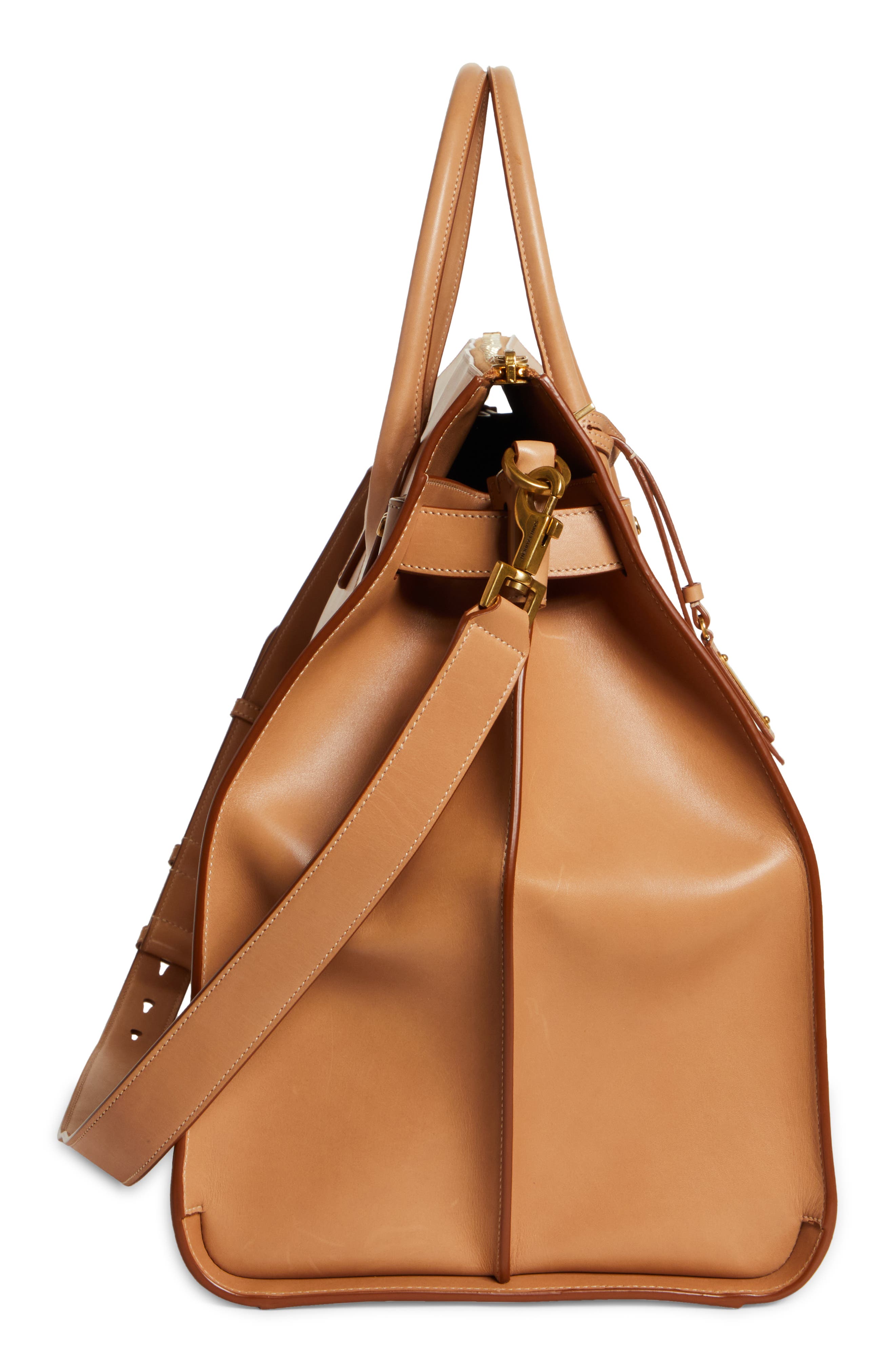 Saint Laurent Travel Sac de Jour Leather Tote, Alternate, color, Vintage Brown/ Gold