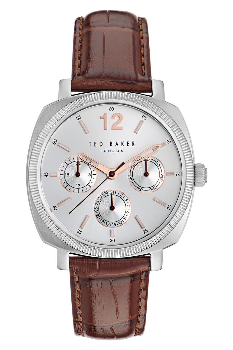 Harryl Chronograph Leather Strap Watch, 42mm, Main, color, BROWN