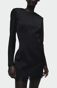 MANGO Lace Trim Open Back Long Sleeve Minidress