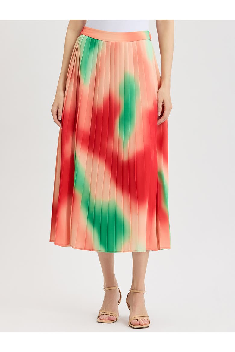 Multi-Color Pleated Crepe Maxi Skirt, Main, color, Cherry Ember/Peach/Green