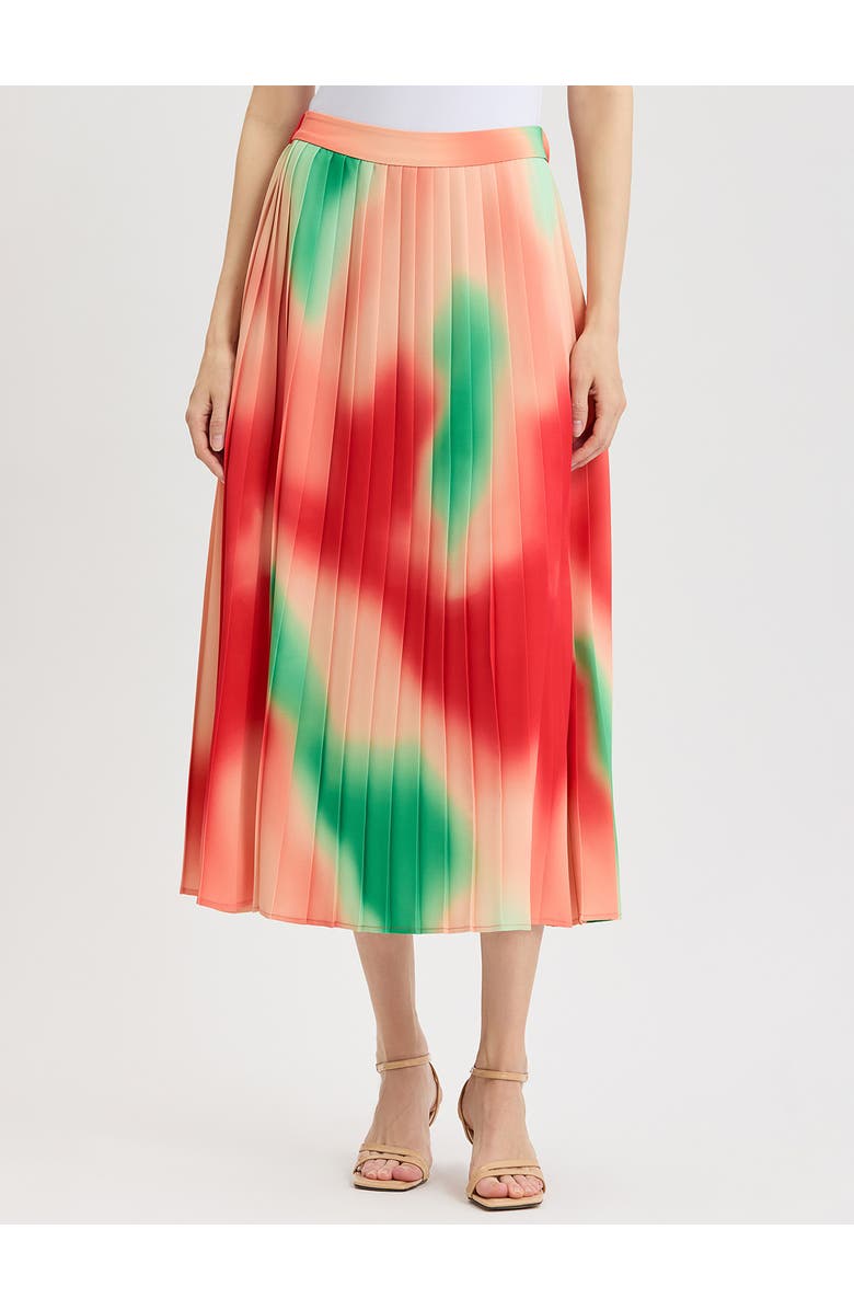 Misook Multi-Color Pleated Crepe Maxi Skirt, Main, color, Cherry Ember/Peach/Green