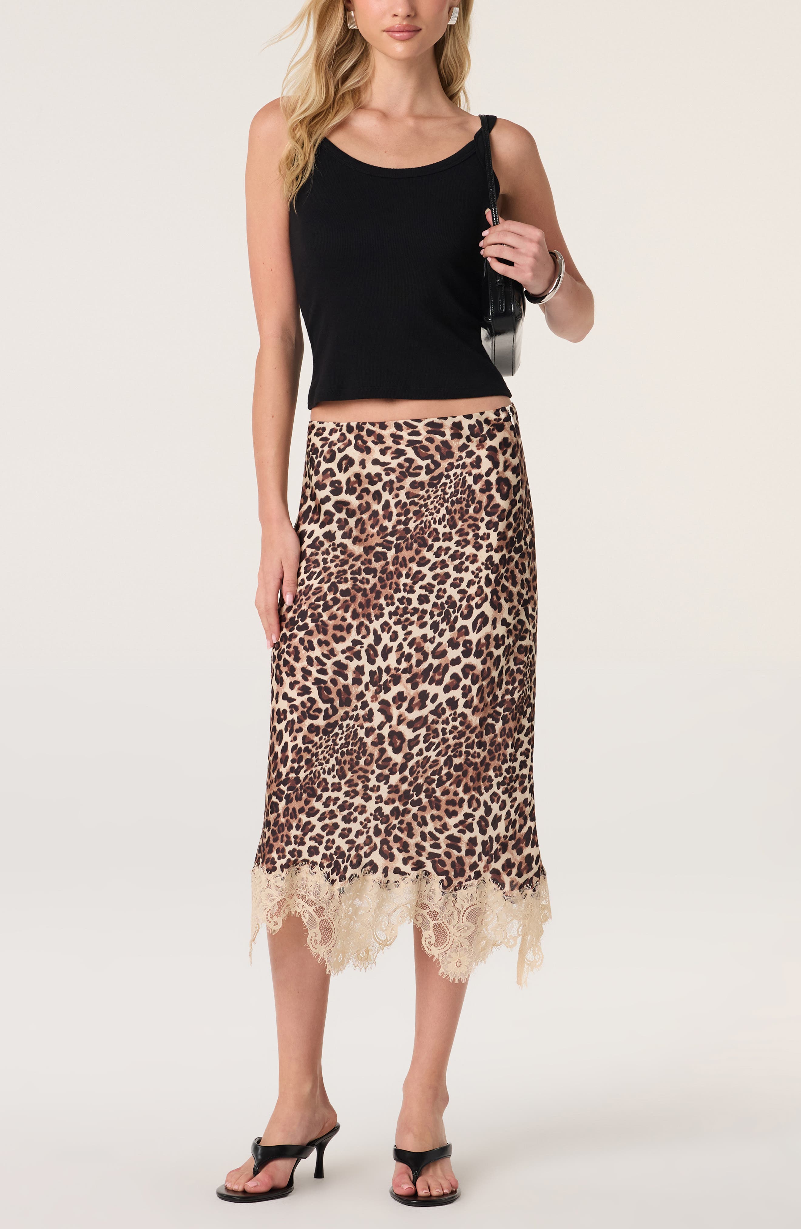 ASTR the Label Eilinna Leopard Print Lace Trim Midi Skirt (Women