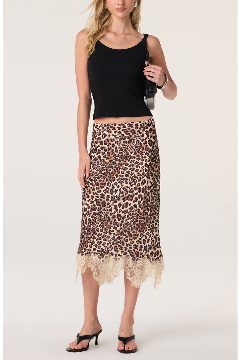 Eilinna Leopard Print Lace Trim Midi Skirt, Alternate, color, LEOPARD PRINT