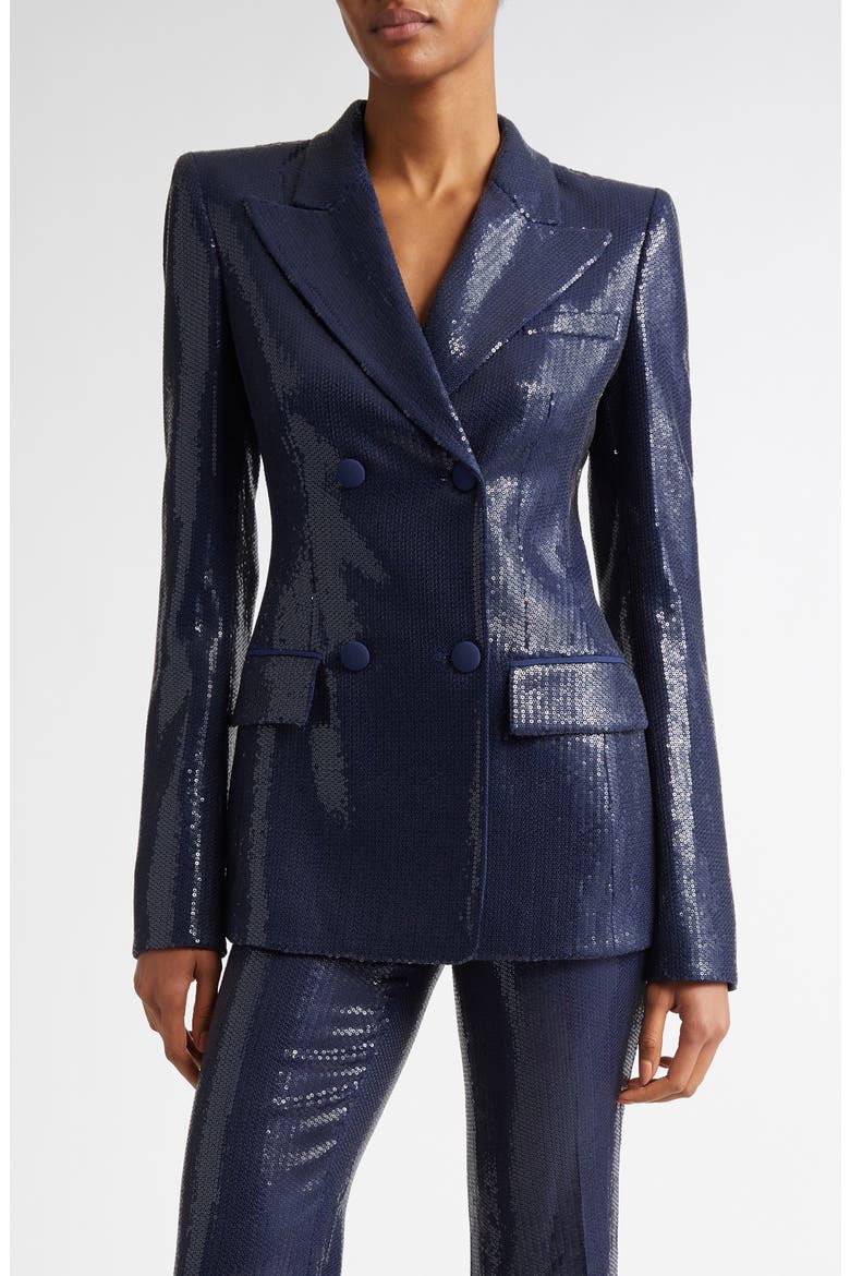 Sequin Double Breasted Blazer, Main, color, MARITIME