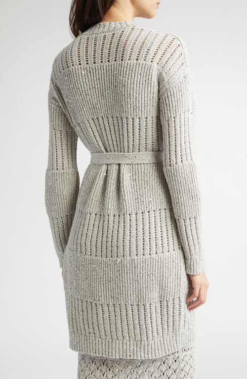 Eleventy Sequin Cotton Blend Belted Cardigan In Pearl Grey