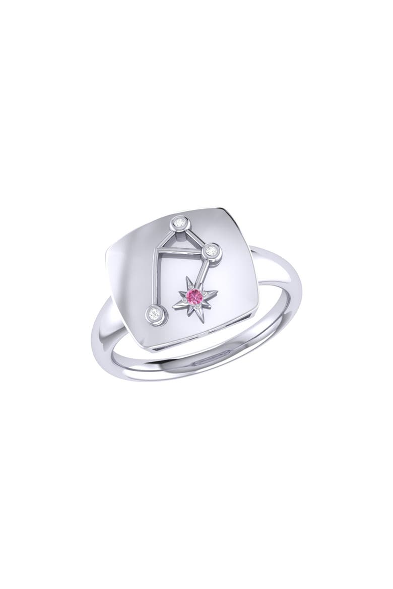 Libra Pink Tourmaline & Diamond Signet Ring in Sterling Silver, Main, color, Dark Grey