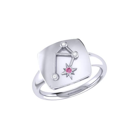 Libra Pink Tourmaline & Diamond Signet Ring in Sterling Silver