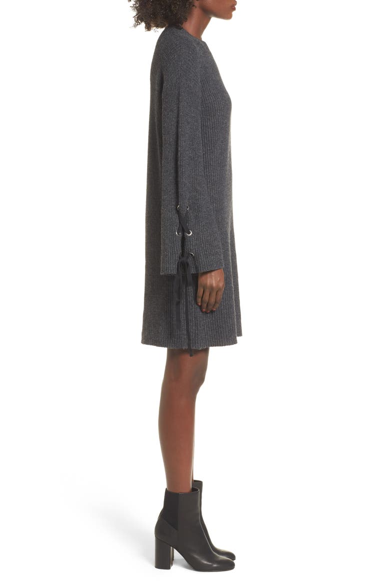 Tie Sleeve Sweater Dress, Alternate, color, GREY DARK CHARCOAL HEATHER