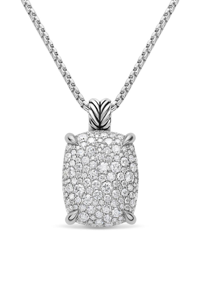 Chatelaine Elongated Pendant Necklace in Sterling Silver with Diamonds, Main, color, SILVER PAVE