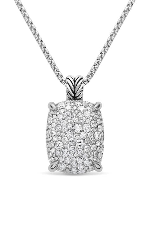 Chatelaine Elongated Pendant Necklace in Sterling Silver with Diamonds
