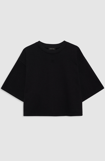 Tシャツ・カットソー ANINE BING \"MYERS CROPPED TEE\" T-SHIRT (A 08 11431 MTL69) ANINE BING Myers Cropped Tee - Black Stripe French Terry