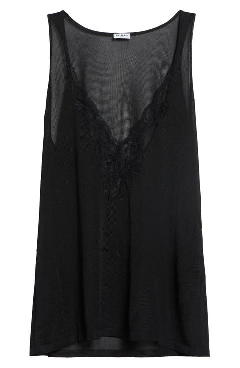 Lace Trim V-Neck Sweater Tank