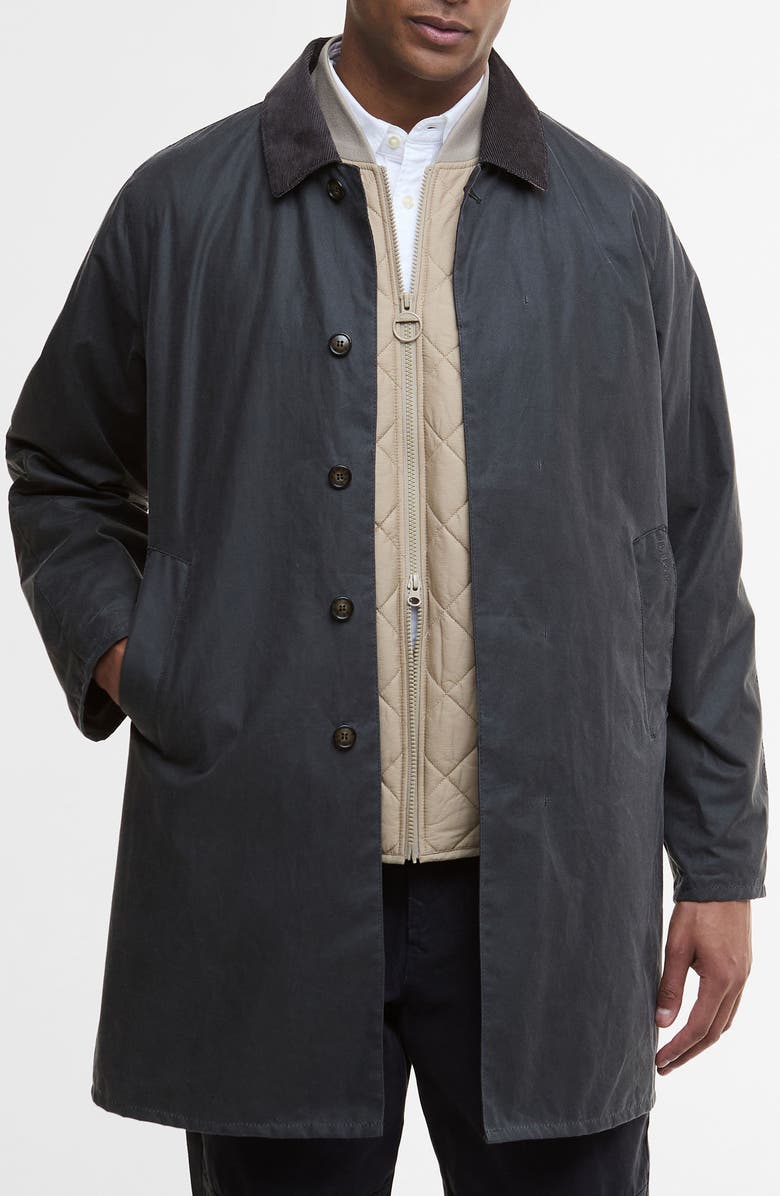 Barbour Lorden Waxed Mac Jacket, Main, color, Grey