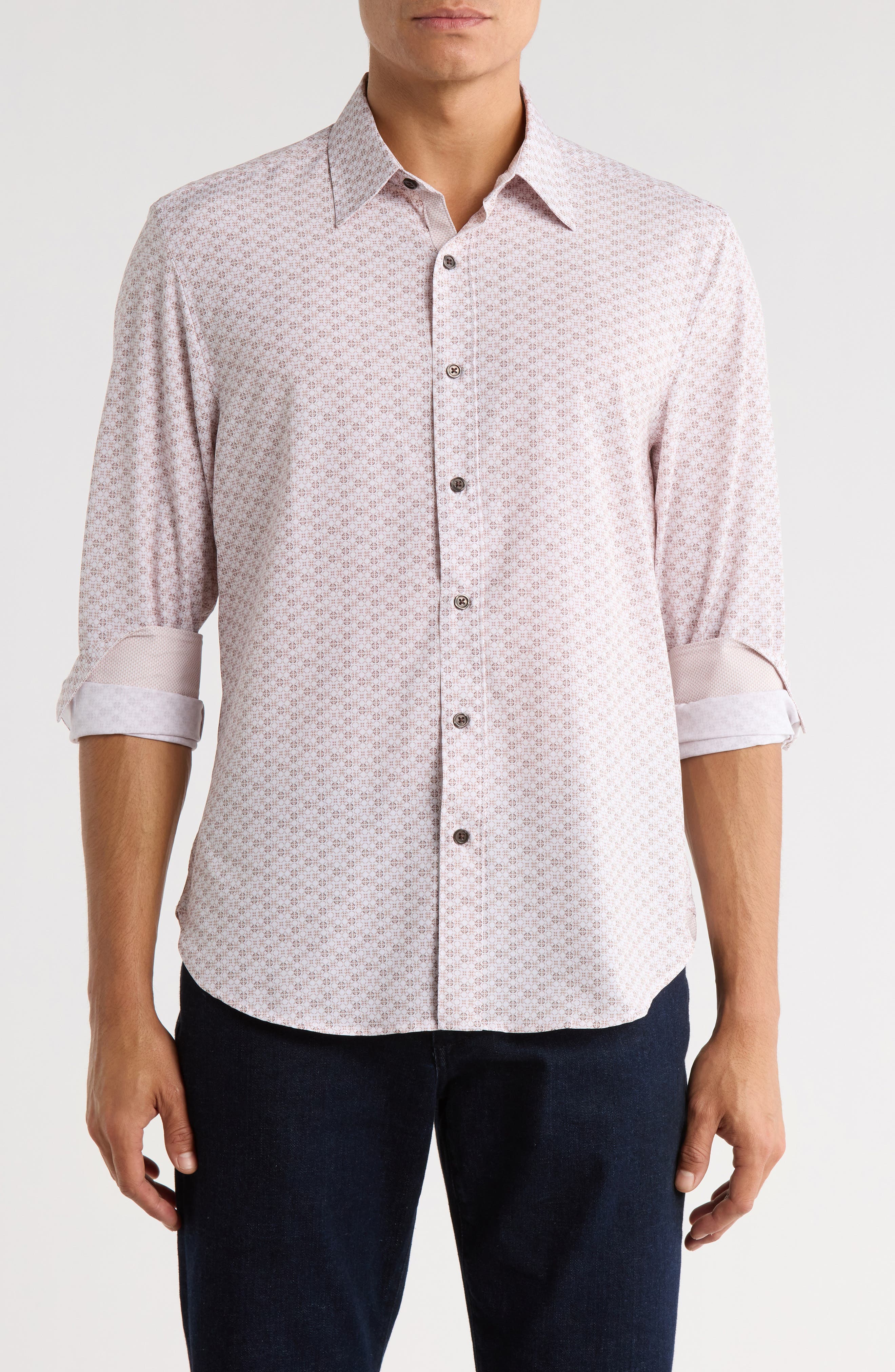CONSTRUCT Slim Fit Abstract Geo Print Stretch Button-Up Shirt