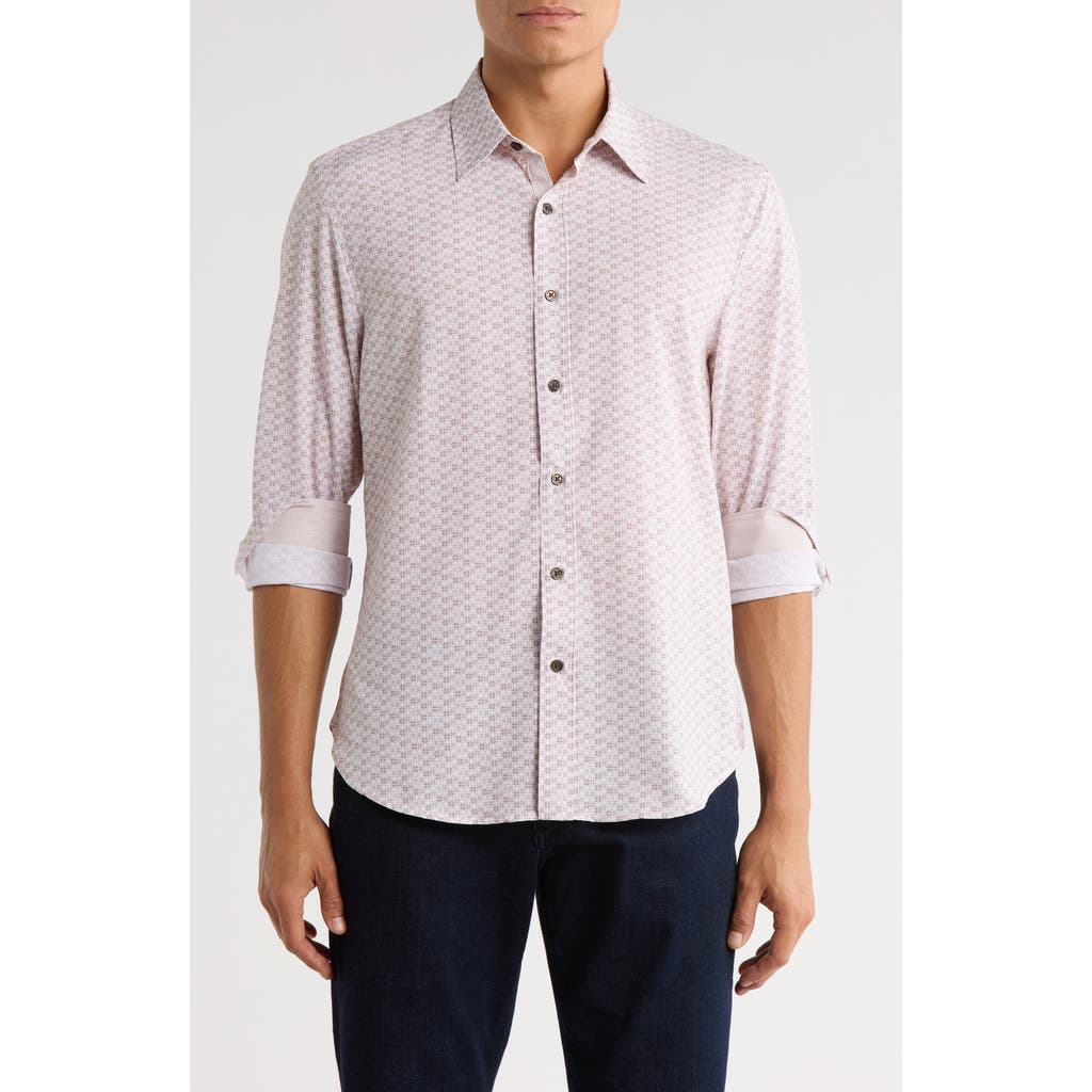 Construct Slim Fit Abstract Geo Print Stretch Button-up Shirt In Pink