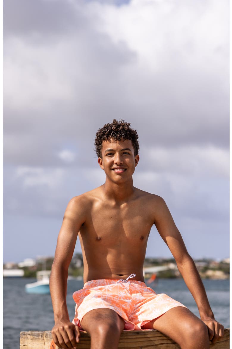 Kids' Cali Palms UPF 50+ Swim Trunks, Alternate, color, ORANGE