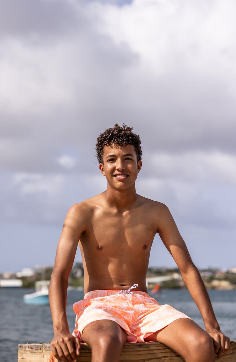 Snapper Rock Kids
Cali Palms UPF 50+ Swim Trunks, Alternate, color, Orange