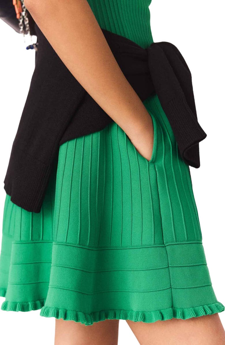 maje Knit skater dress, Alternate, color, Green