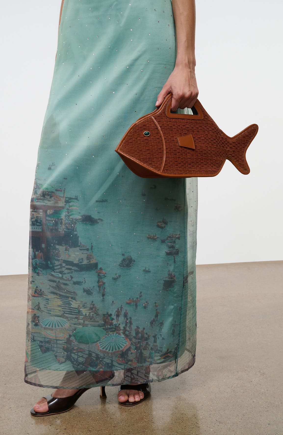 STAUD Cleo Leather Fish Bag, Alternate, color, Tabac