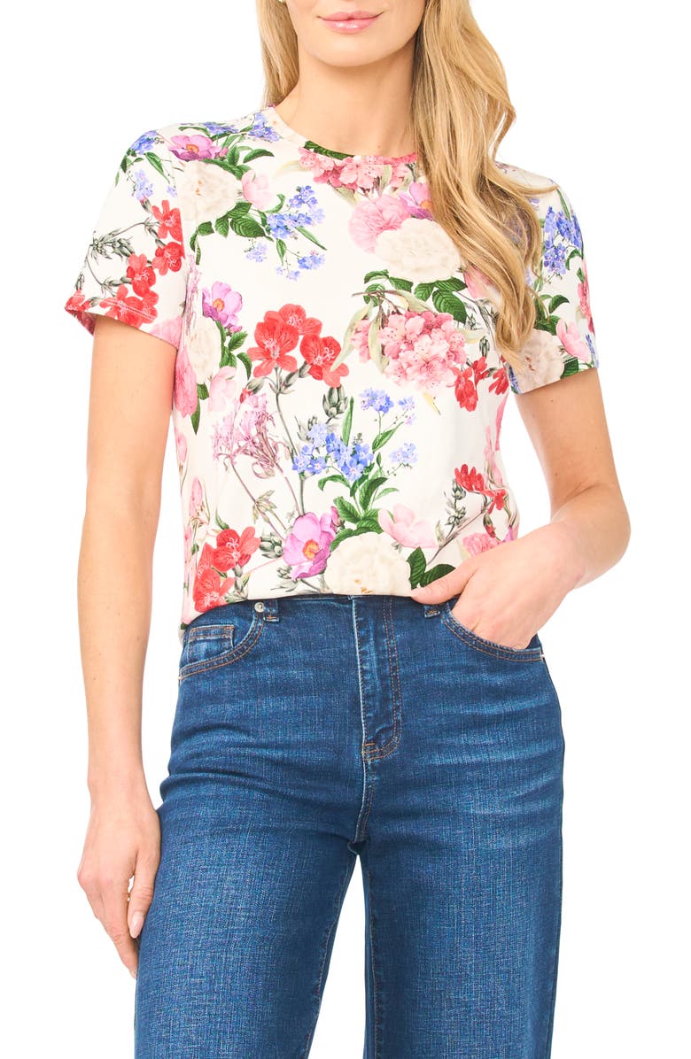 Ted Baker Willow Floral Knit T-Shirt, Main, color, Ultra White