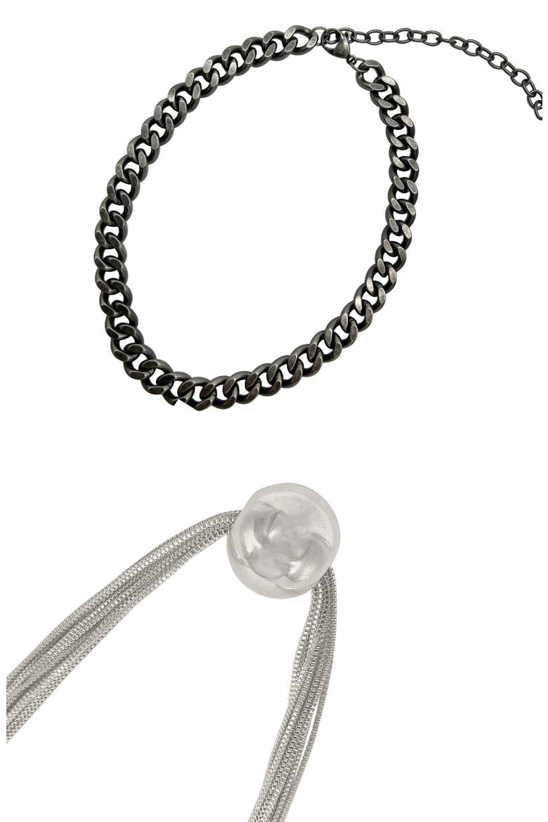 Set of 2 Assorted Curb Chain & Pendant Necklaces, Main, color, SILVER