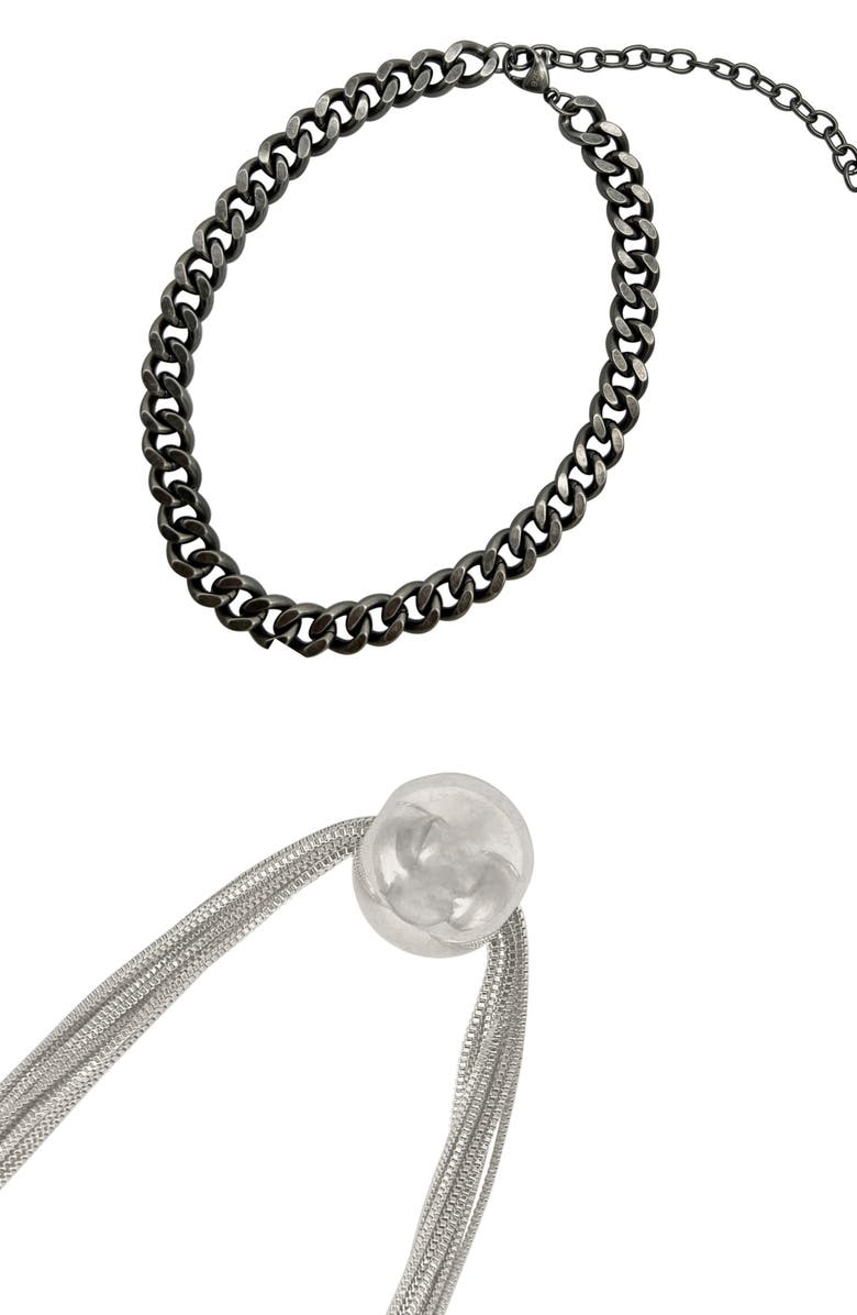 Adornia Set of 2 Assorted Curb Chain & Pendant Necklaces, Main, color, Silver