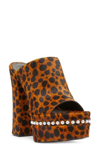 Stuart Weitzman Sky High Faux Pearl Genuine Calf Hair Slide Sandal In Brown