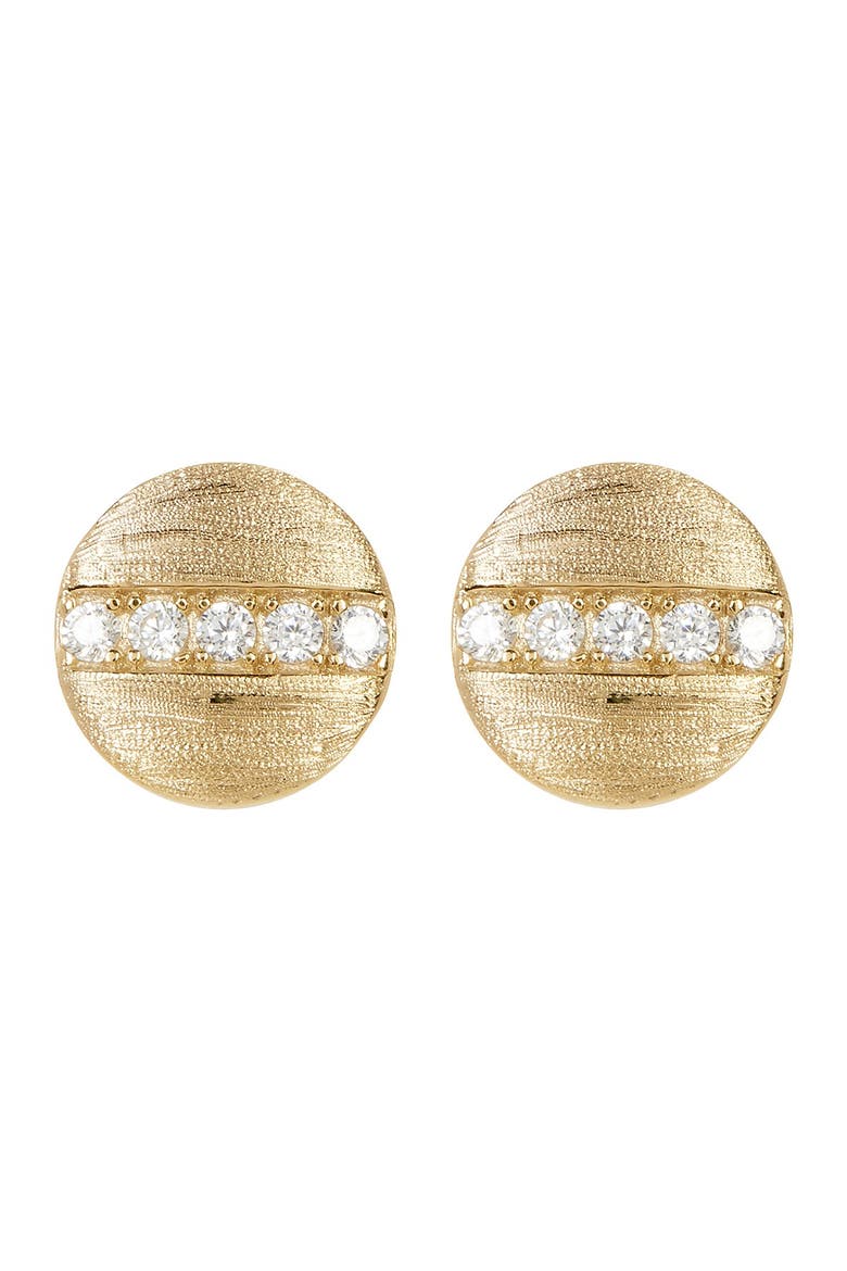 14K Yellow Gold Plated Swarovski Crystal Accented Coin Stud Earrings, Main, color, YELLOW