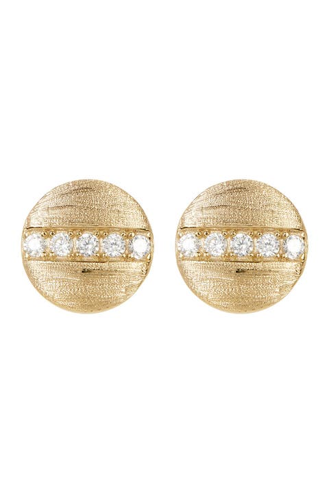 14K Yellow Gold Plated Swarovski Crystal Accented Coin Stud Earrings