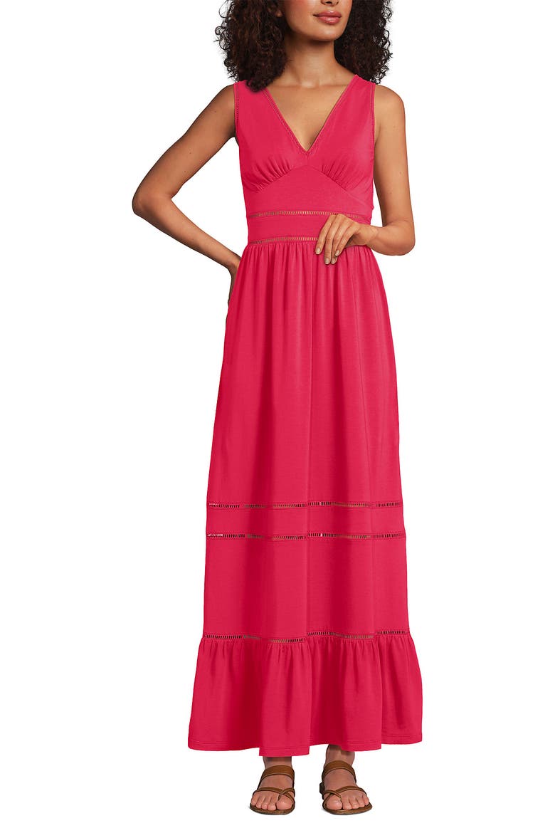 Cotton Modal Embellished Trim Maxi Dress, Main, color, Berry Rouge