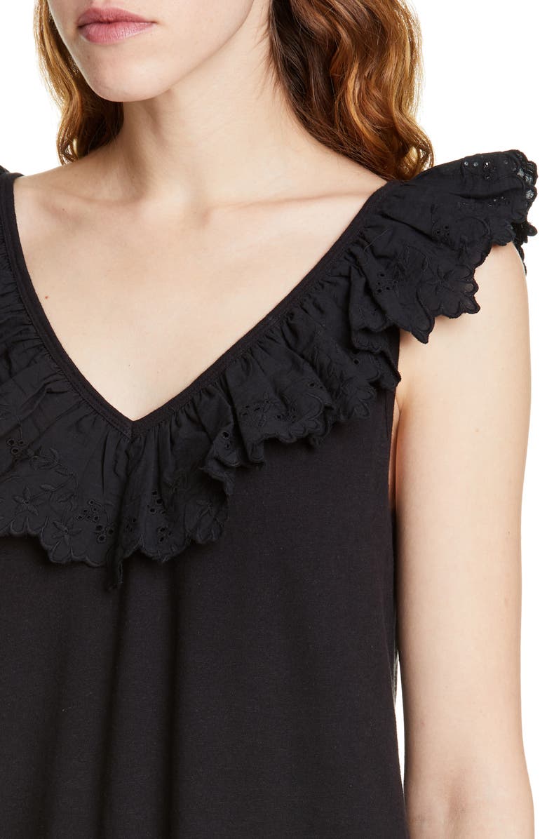 La Vie Rebecca Taylor Embroidered Ruffle Linen & Cotton Top, Alternate, color, 