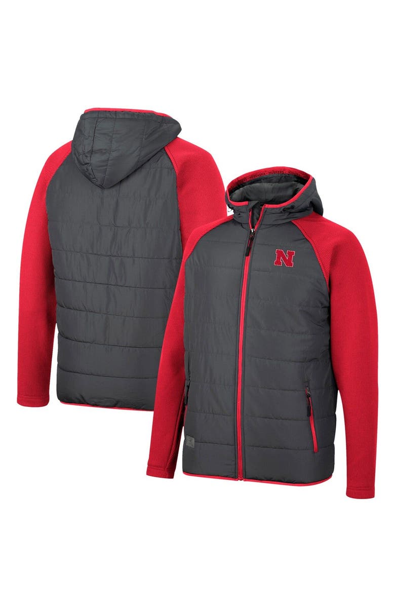 COLOSSEUM Men's Colosseum Charcoal/Scarlet Nebraska Huskers Good On You Raglan Full-Zip Jacket, Main, color,